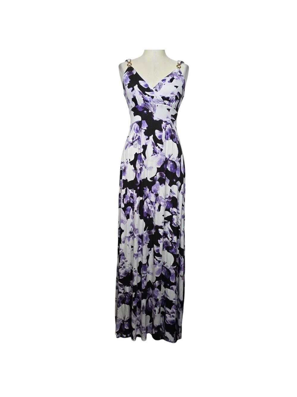 Jennifer Lopez JL Into The Wild Black Purple White Into The Wild V Maxi Dress XS